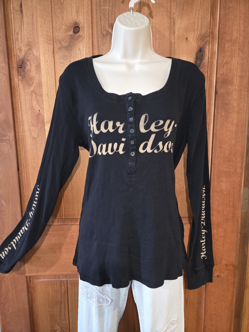 Harley-Davidson Women's Black Long Sleeve Henley Top
